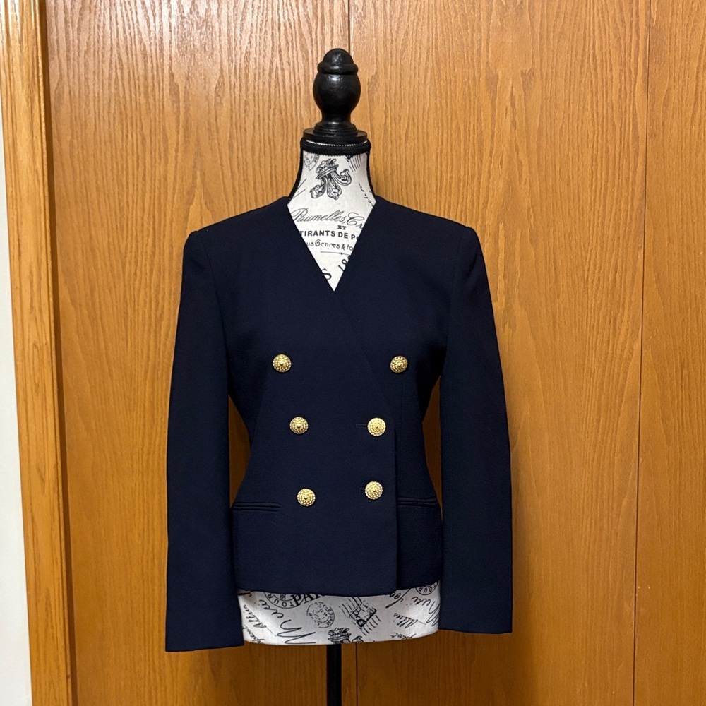 Elegant Navy Blazer with Gold Accents